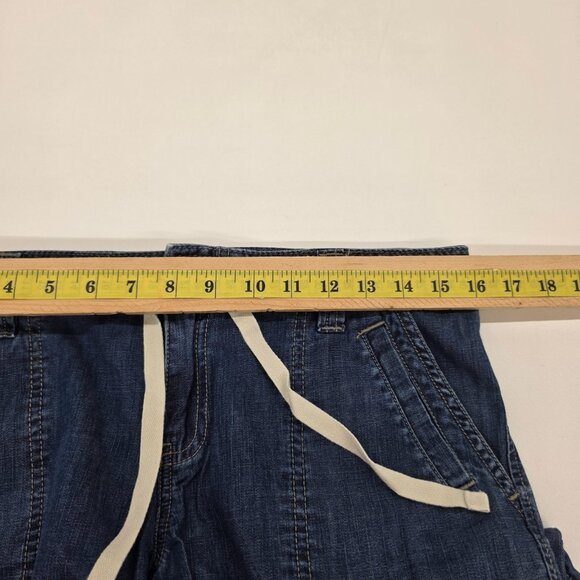 Old Navy Drawstring Denim Pants Cropped Button Detail Utility Pockets Blue Sz 6 - Picture 6 of 14